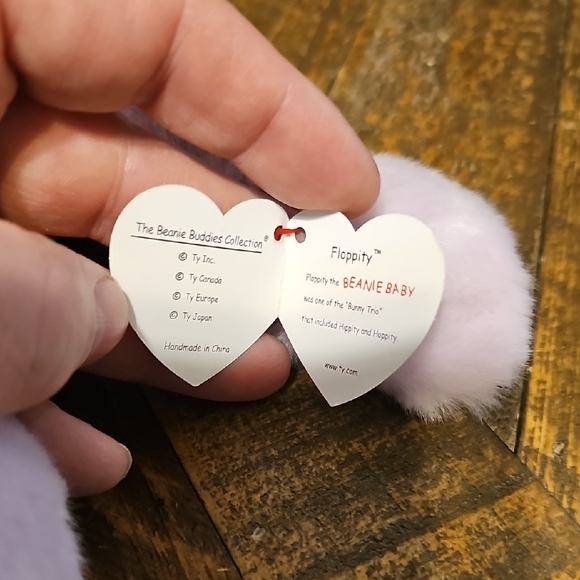 Ty "Floppity" Lavender Plush Bunny with Pink Ears - Buddies Collection - 2001 - Picture 2 of 10